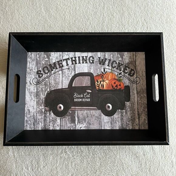 NWT Boston‎ Warehouse Distressed Halloween black pumpkin cat Serving Tray - Picture 1 of 7